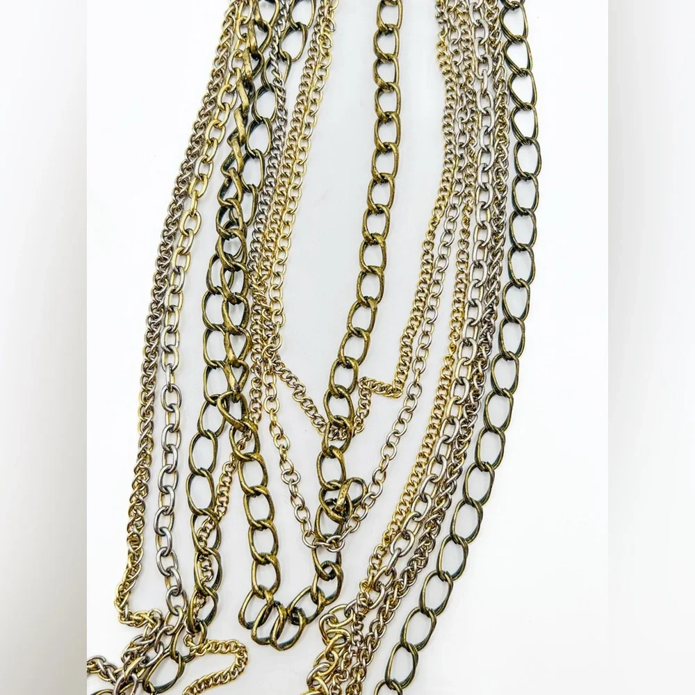 Vintage 7-Strand Mixed Metal Layered Chain Necklace - Picture 6 of 10